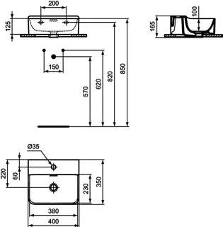 Ideal Standard Handwaschbecken Conca 1 Hahnloch mit Überlauf 400x350x165mm geschliffen Weiß – Bild 5