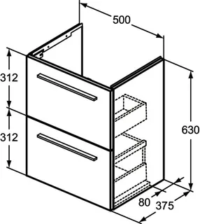 Ideal Standard MWT-Unterschrank i.life S 2 Auszüge 500x375x630mm Weiß matt – Bild 5