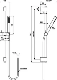 Ideal Standard Brausekombination Idealrain 600mm Stick-HB Schlauch:1750mm Chrom – Bild 4