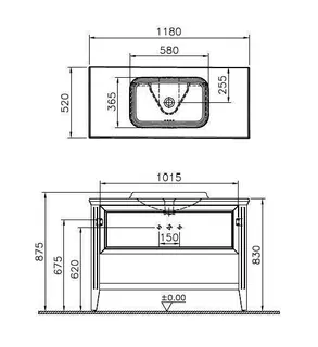 VitrA Set Waschtisch + Unterschrank Valarte Einbau-Waschtisch 1180 mm 1 Auszug Elfenbe. Matt – Bild 2