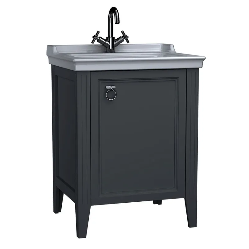 VitrA Set Waschtisch + Unterschrank Valarte 650 mm 1 Tür Anschlag rechts Grau Matt