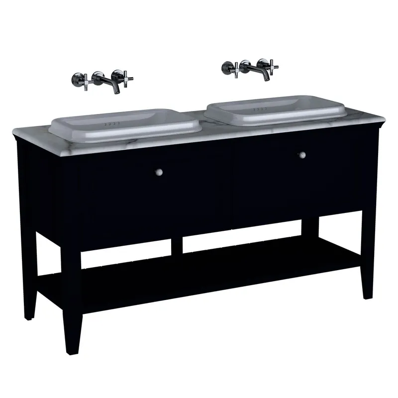 VitrA Set Waschtisch + Unterschrank Valarte 2 Einbau-Waschtisch 1495 mm 2 Auszüge Stahlblau