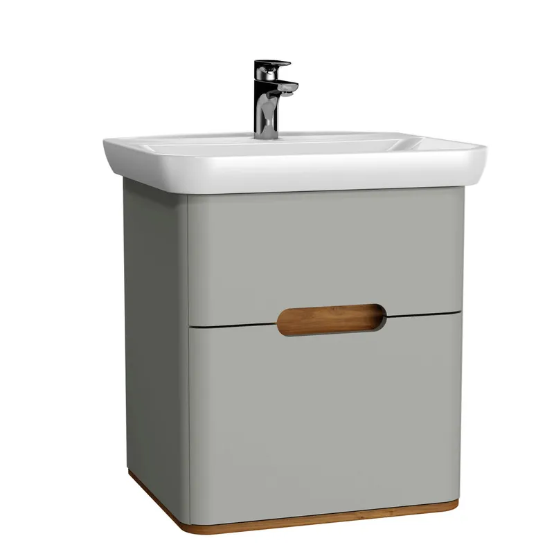VitrA Set Waschtisch + Unterschrank Sento 630 mm LED-Bel. 2 Vollauszüge Hellgrau Matt