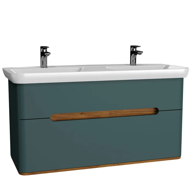 VitrA Set Waschtisch + Unterschrank Sento 1300 mm LED-Bel. 2 Vollauszüge Fjordgrün Matt