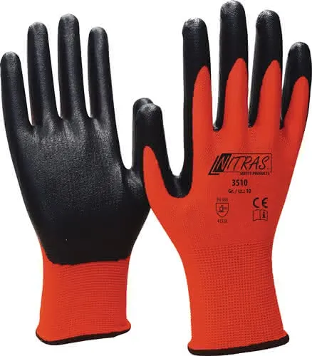 Handschuhe Nitril Foam Gr.8 rot/schwarz Nyl.m.Nitrilschaum EN 388 PSA II NITRAS