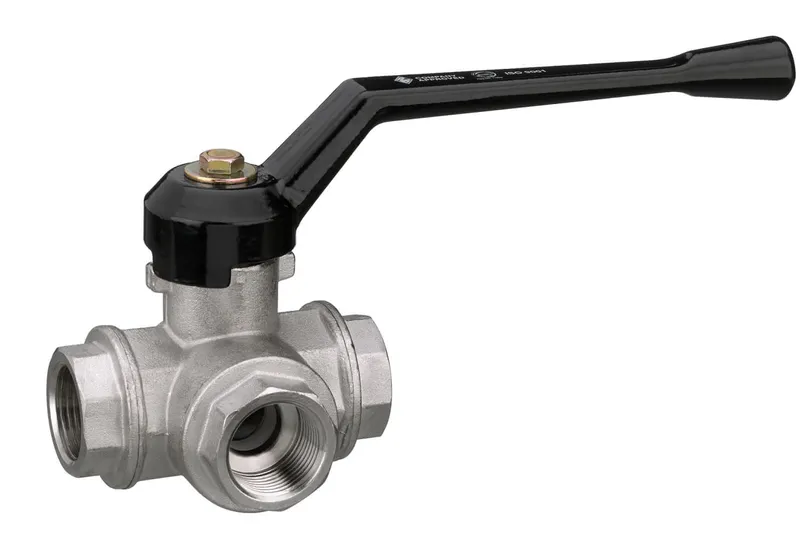 Dreiwege-Gewindekugelhahn Messing 134L-1/2" IG PN40 mit L-Bohrung