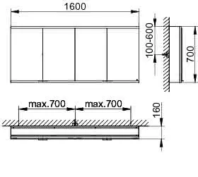 Keuco Royal Modular 2.0 SPS, bel. 80041, Vorb,4Steckd,sb-elox,1600x700x160mm – Bild 2