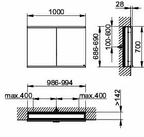 Keuco Royal Modular 2.0 SPS, bel. 80021, Einb,2Steckd,sb-elox,1000x700x160mm – Bild 2