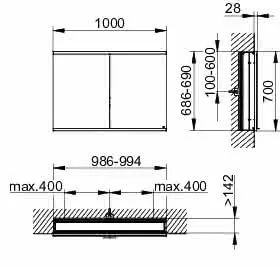 Keuco Royal Modular 2.0 SPS, bel. 80021, Einb,1Steckd/USB,sb-elox,1000x700x160mm – Bild 2