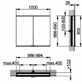 Keuco Royal Modular 2.0 SPS, bel. 80021, Einb,1Steckd/USB,sb-elox,1000x900x120mm – Bild 2