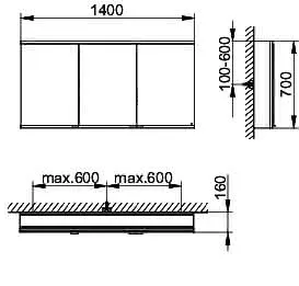 Keuco Royal Modular 2.0 SPS, bel. 80031, Vorb,2Steckd,sb-elox,1400x700x160mm – Bild 2