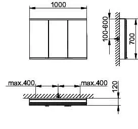 Keuco Royal Modular 2.0 SPS, bel. 80031, Vorb,2Steckd,sb-elox,1000x700x120mm – Bild 2