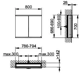 Keuco Royal Modular 2.0 SPS, bel. 80021, Einb,2Steckd,sb-elox,800x700x160mm – Bild 2