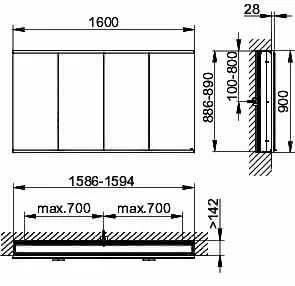 Keuco Royal Modular 2.0 SPS, bel. 80041, Einb,4Steckd,sb-elox,1600x900x160mm – Bild 2
