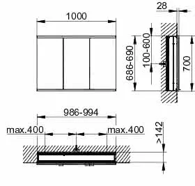 Keuco Royal Modular 2.0 SPS, bel. 80031, Einb,2Steckd,sb-elox,1000x700x160mm – Bild 2