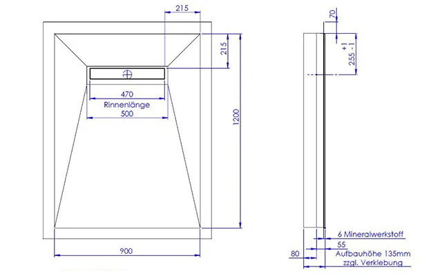 SD LINE PLUS SCHEDEL 4seitig Bianco weiß 900x1200 (Rinne 500 mm) Pure Sperrw.50
