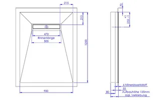 SD LINE PLUS SCHEDEL 4seitig Bianco weiß 900x1200 (Rinne 500 mm) Pure Sperrw.50