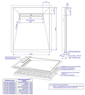 SD LINE PLUS SCHEDEL 4seitig Grau dunkel 1200x1400 (Rinne 800 mm) Pure Sperrw.50 – Bild 2