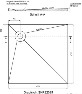 SD barr-frei Dusche PLAN Abl. KESSEL R 1500x1500x60 Abl.300/300 – Bild 2