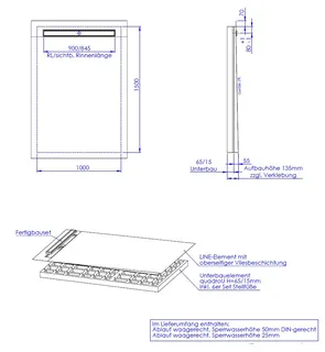 SD barr-frei Dusche LINE Rinne SCHEDEL 1000x1500 (Rinne 900 mm) – Bild 2