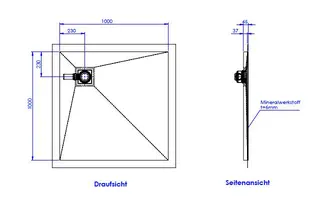 SD barr-frei Dusche Mineral 001 Quadrato 1000x1000 mm, Ablaufpos. 230/230 mm – Bild 2