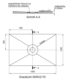 SD barr-frei Dusche PLAN Abl. KESSEL R 1600x1200x50 Abl.mittig – Bild 2