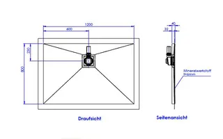 SD barr-frei Dusche Mineral 001 Quadrato 1200x800 mm Ablaufpos. 600/230 mm