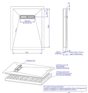 SD barr-frei Dusche LINE Rinne SCHEDEL 900x1200 (Rinne 500 mm) – Bild 2