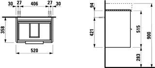 Laufen WTU BASE 358x520x515 2 Schubl m.Griff f.WT H818958 weiß matt – Bild 2