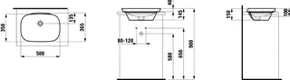 Laufen Einbau-Waschtisch von oben INO 365x500x150 ohne Hahnloch mit Überlauf weiß – Bild 3