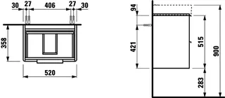 Laufen WTU BASE 358x520x515 2 Schubl m.Griff f.WT H818958 ulme hell – Bild 2