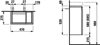 Laufen WTU PRO S 275x470x605 1Tür links Regal rechts m.Griffmulde f.WT H815955 graphit – Bild 2