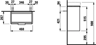 Laufen WTU BASE 267x460x515 1Tür Scharn. rechts m.Griff f.WT H815954 ulme hell – Bild 2