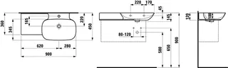 Laufen Waschtisch INO 450x900x145 1 Hahnloch mit Überlauf Ablg. links weiß – Bild 2