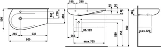 Laufen Waschtisch ALESSI 500x900x165 Ablage rechts 1 Hahnloch mit Überlauf LCC Weiß – Bild 2