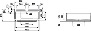 Laufen Badewanne SONAR 815x1600x535 aus Sentec mit Hahnlöchern weiß – Bild 3