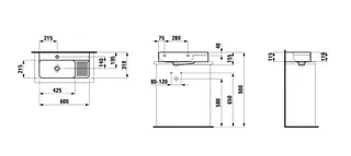 Laufen Aufsatz-Waschtisch kompakt VAL 310x600x155 1 Hahnloch mit Überlauf rechts Ablg. rechts graphit matt – Bild 2
