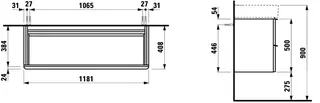 Laufen WTU SPACE 408x1181x500 2 Schubl m.Griff f.WT H810289 H814282 weiß matt – Bild 2