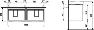 Laufen WTU BASE 438x1159x515 4 Schubl m.Griff f.WT H814966 weiß glzd – Bild 2