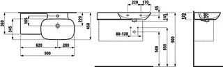 Laufen Waschtisch INO 450x900x145 ohne Hahnloch mit Überlauf Ablg. links weiß matt – Bild 2