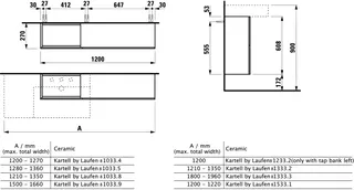 WTU K-LAUFEN 270x1200x608 Aus links 1Tür 2 Klp. Waschtisch H810334/5/8/9 uvm schgr – Bild 2