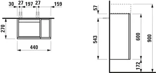 WTU K-LAUFEN 270x440x600 1Tür links Regal rechts P/P f.WT H815335 weiß matt – Bild 2