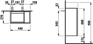 WTU K-LAUFEN 270x440x600 1Tür links Regal rechts P/P f.WT H815335 kieselgrau – Bild 2