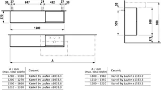 WTU K-LAUFEN 270x1200x608 Aus rechts 1Tür 2 Klp. Waschtisch H810334/5/8/9 uvm. schgr – Bild 2