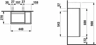 WTU K-LAUFEN 270x440x600 1Tür links Regal rechts P/P f.WT H815335 schiefergrau – Bild 2