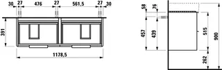Laufen WTU BASE 391x1178,5x515 4 Schubl m.Griff f.WT H814282 weiß glzd – Bild 2