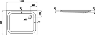 Laufen Duschwanne PLATINA 800x1000x65 Stahl Abl. seitl. inkl.Schallschutz we – Bild 2