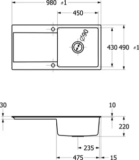 Villeroy & Boch SP Siluet 60 flat 980x490mm Ablgarn. IB reversibel TitanCeram Graphite cplus – Bild 2