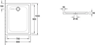Villeroy & Boch Duschwanne O.novo Plus 1000x800x60mm re-eckig m. Rutschhemmung Weiß Alpin – Bild 3