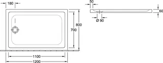 Villeroy & Boch Duschwanne O.novo Plus 1200x800x60mm re-eckig m. Rutschhemmung Weiß Alpin – Bild 4